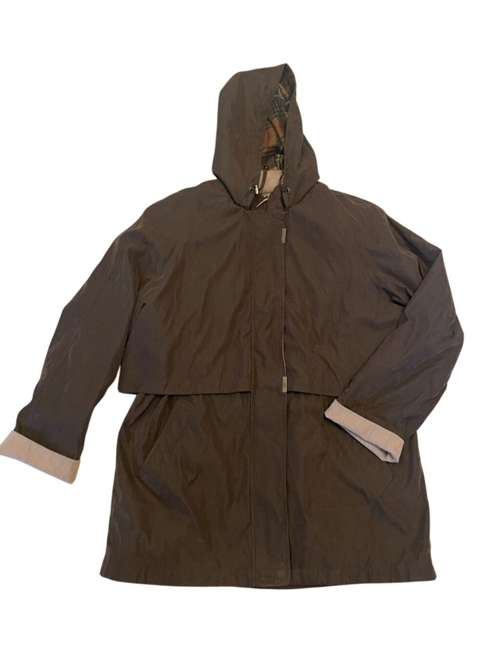 Vintage Liz Claiborne Field Coat XL Brown Barn Jacket Zip-Out Lining parka plaid